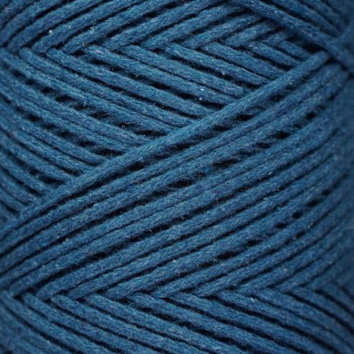 Makromecity, Cotton Macrame Cord 2mm x 195 Yards (590 feet) 2mm Recycled Cotton Crochet Yarn for Macrame Art & Crafts for Wall Hangings, Bags, Underplate, Rug (25 Colors Available) (Denim Blue)