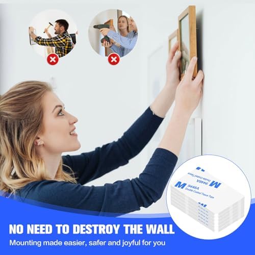 White Double Sided Adhesive Pads,Heavy Duty Mounting Tape,48Pcs 3mm Thickness Pre-Cut Foam Tape,Super-Sticky Black Strong Pads Rectangle Shape Waterproof for Walls Picture, Car, Home, Office