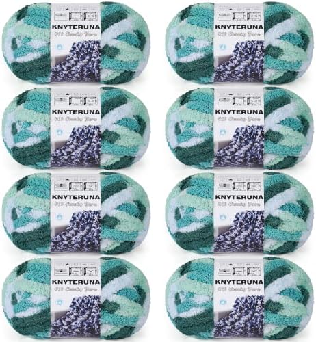 Chunky Yarn for Hand Knitting, #10 Chunky Blanket Chenille Yarn, Bulky Thick Jumbo Yarn, Super Chunky Knit Yarn for Crocheting, 8 Skein (8oz,20yds Each Skein), Tie Dye Forest&Teal&Sky&Mint