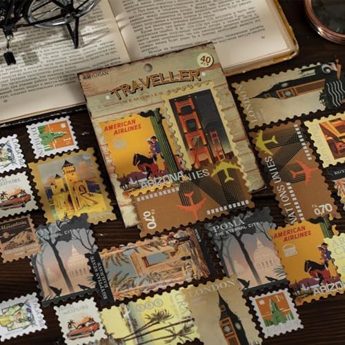 160 Pcs Aesthetic World Travel Stamp Stickers with Silver Foil