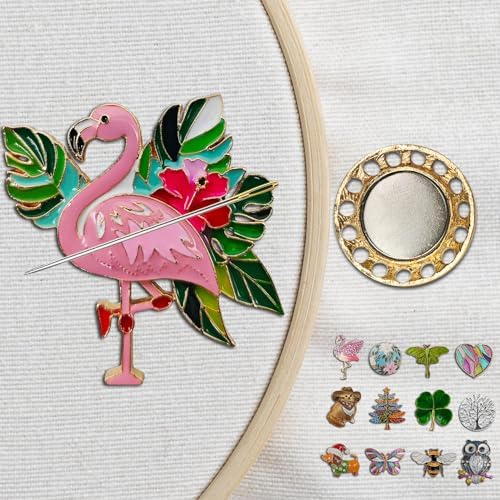 Magnetic Needle Minder Magnet Embroidery Accessories and Supplies Embroidery Needle Holder Cross Stitch Holder Needlework Supplies (Flamingo)