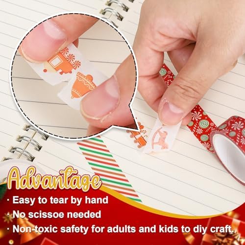 Whaline 12 Rolls Christmas Washi Tape Xmas Gingerbread Man Candy Cane Decorative Masking Tape for Christmas Scrapbook Journal DIY Art Craft Gift Wrapping