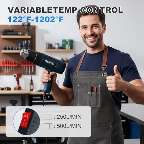 Heat Gun 1800W, Handed Hot Air Gun with 4 Nozzles for Crafting | Fast Heating 122°F-1202°F, 5.25FT Ultra-Long Cable Portable Heat Gun for Shrinking Wrapping PVC, DIY Embossing