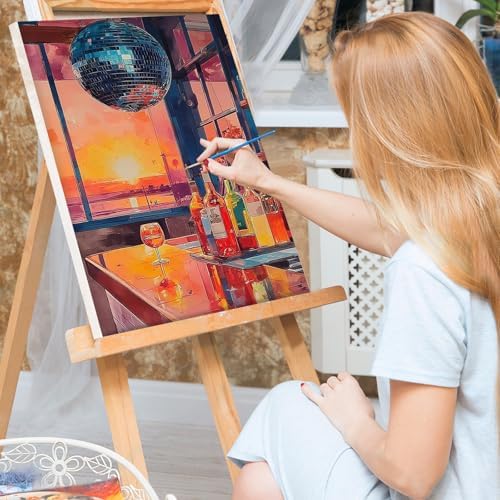 Bowetile Framed Paint by Numbers Vintage Cocktail Kit for Adults, Adults' Paint-by-Number Kits on Canvas, Painting by Numbers Bar, Acrylic Number Painting for Home Wall Decor, 8x12in