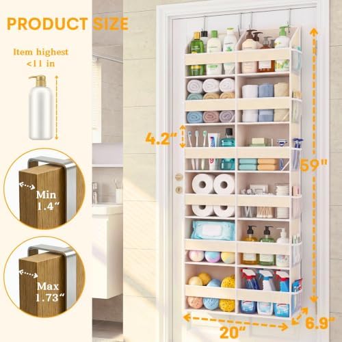 2 Pack Over The Door Organizer 6 Tiers, Extra Large Behind Door Storage of 12 Compartments, 80 lbs Weight Capacity Hanging Storage Organizer with Clear Window Kids Toys,Shoes (6 Tiers - Beige)