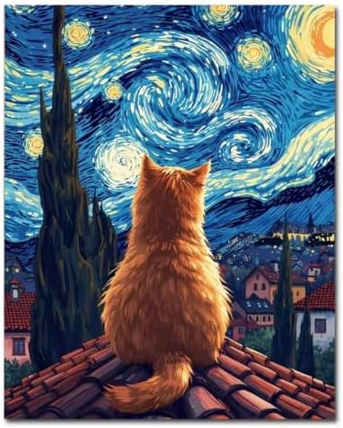 Cat Paint by Numbers Kit for Adults, Starry Painting by Numbers 16x20 In | Cat Paint by Number for Adults Beginner, Acrylic Easy Number Painting, Arts and Crafts Kit for Adults for Gifts Home Decor
