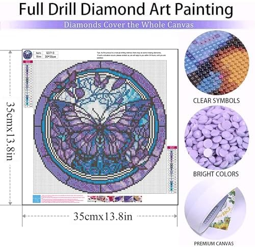 ajepon Butterfly Diamond Painting Kits for Adults - Stained Glass Butterfly Diamond Art Kits for Adults, Butterflies Gem Art Kits for Gift Home Wall Decor (14x14inch)
