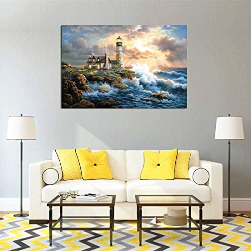 koemhxb Large Paint by Number for Adults(24x16 inch),Lighthouse Paint by Numbers Kits for Adults Beginner,Lighthouse Painting by Numbers for Home Wall Decor