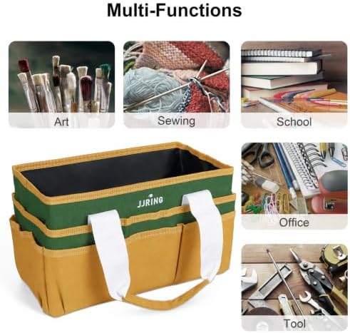 JJRING Craft Organizer Tote Bag Art Storage Caddy Deep Green and Yellow | With Multiple Pockets For Sewing, Scrapbooking, School, Medical, And Office Supplies