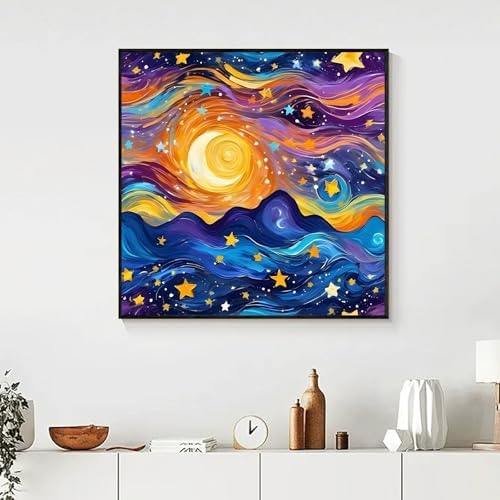 Yezavesu Starry Night Diamond Art Kits for Adults Beginners 14x14 Inch | Starry Sky Diamond Painting, DIY 5D Full Round Drill Gem Art, Stress Relief Craft Kits, Home Wall Decor Gift