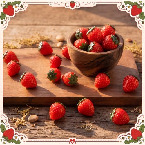 Fuutreo 50 Pcs Mini Resin Strawberry Figurines Christmas Holiday Table Decor Ornaments Tiny Sculptures DIY Craft Supplies Xmas Gift Stocking Stuffer Fruit Theme Party Favor Home Shelf Accessories