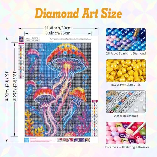 Jellyfish Diamond Art Kits for Adults Beginners 12x16 in, DIY Craft Gift