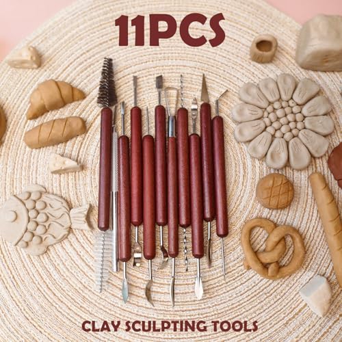 11PCS Clay Sculpting Tools Kit, Polymer Clay Tools for Pottery, Double-Head Ceramics Tool for Carving, Air Dry Clay, Pottery Kiln, Pottery Wheel, Shaping, Molding, Modeling, Adults, Students, Supplies
