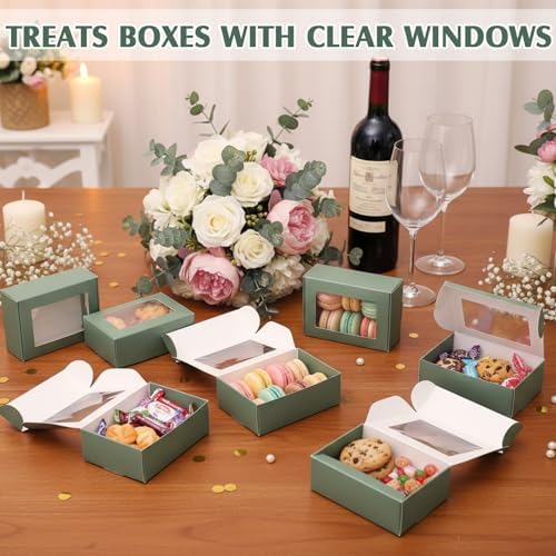 Zonon 60 Pcs Soap Boxes for Homemade Packaging, Mini Kraft Boxes with Window for Bakery Candy Soap Making Gift Packaging, 3.7x2.6x1.4 Inch (Sage Green)