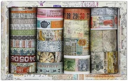 Vintage Washi Tape Set - 24 Rolls Arts Adhesive Tapes Assorted Retro Decorative Masking Tape Sets for Craft, Kids, Scrapbook, DIY, Gift Wrapping (2-Vintage Journey)