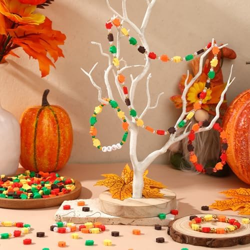 300Pcs Fall Maple Leaf Polymer Clay Beads for Jewelry Making