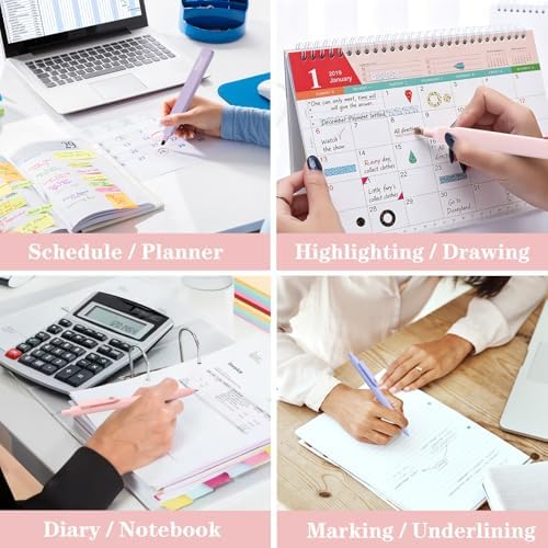Vitoler Aesthetic Highlighters & Black Gel Pens 12 Pack,No Bleed | Fast Drying Pens for Teacher Nurse Bible Journaling Planner Mothers Day Gifts
