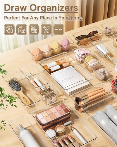 KEMETHY 25 PCS Plastic Drawer Organizers Set, 4 Sizes Vanity Organizer