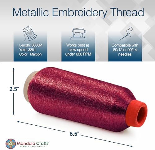 Mandala Crafts Metallic Maroon Embroidery Floss for Sewing, 3281 Yard Spool