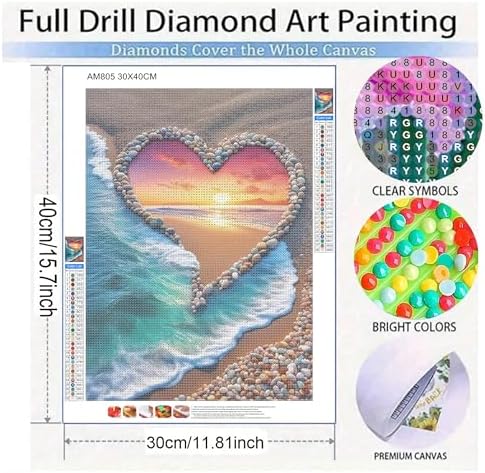 KUFWKEY Beach Diamond Art Kits for Adults, 5D Love Diamond Painting Kits for Beginners, DIY Full Round Drill Paint by Diamonds,Sunset Diamond Mosiac Kits,Diamond Dots,Home Wall Decor 12 x 16 Inch