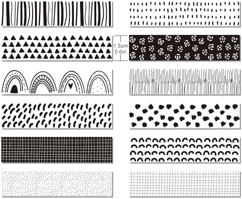 12 Rolls Black and White Rainbow Washi Tape Set Bohemian Themed Decorative Masking Tape for DIY Crafts, Scrapbooking & Gift Wrapping