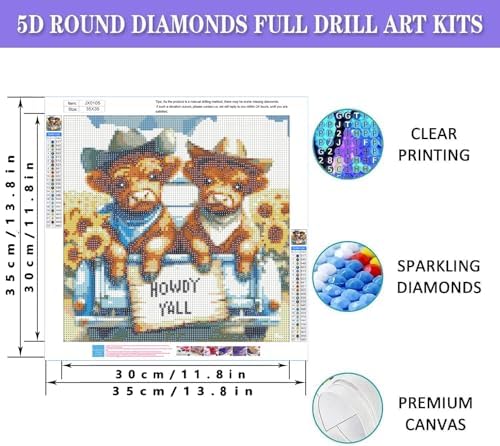 AOSGEDY Cow Diamond Art Kits for Adults Beginner, DIY Highland Cow Diamond Painting Kits for Adults, 5D Round Full Drill Diamonds Dots Gem Art and Crafts for Home Wall Decor 14x14 Inch