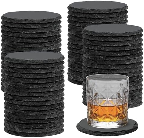 68 Pcs 4 Inch Round Black Slate Coasters Bulk for Laser Engraving