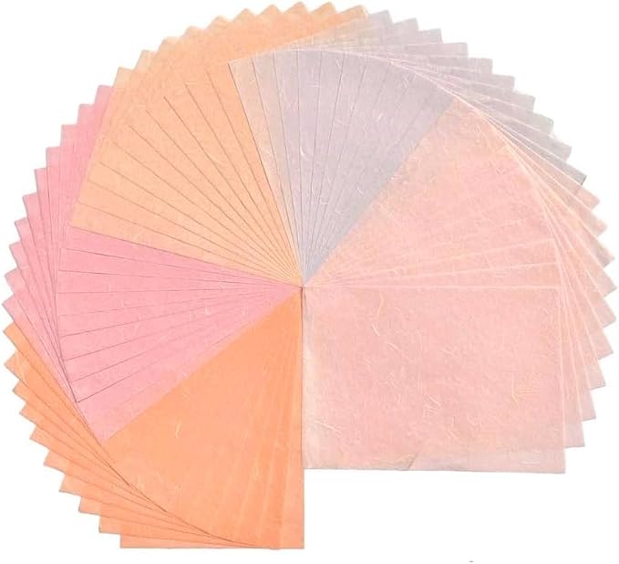 A5 50 Sheets Natural Fiber Mulberry Tree Mulberry Paper Sheets Art Tissue Washi Paper Design Craft Art Origami Suppliers Card Making 8.3" x 5.8". (Pink Pastel Tone, A5)