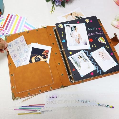 ZEEYUAN DIY Scrapbook Photo Album 60 Pages PU Leather Memory Photo Book 8.5x11 inch, Vintage Family Scrap Book Travelling Journal Scrapbook Scrapbooking Kits Gift for Couples Anniversary Birthday