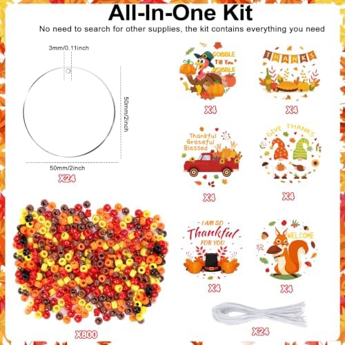 YGEINIT 24 Sets Fall Bracelet Making Kit, Thanksgiving Beads for DIY Craft
