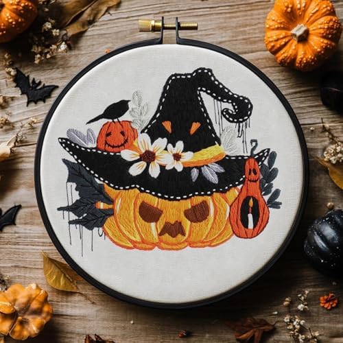 FEIYUENO 3 Pack Halloween Pumpkin Embroidery Kit for Beginner Adults