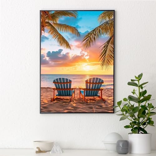 Yezavesu Beach Diamond Art Kits for Adults Beginners 12x16 Inch | Beach Landscape Diamond Painting, DIY 5D Full Round Drill Gem Art, Stress Relief Craft Kits, Home Wall Decor Gift