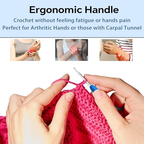 4mm Crochet Hook, Ergonomic Crochet Hook, Smooth and Extra Long  Knitting Needles, with Soft Rubber Ergonomic Handle and Aluminum Tip, Perfect Beginner and Arthritic Crochet Hooks (4 mm)