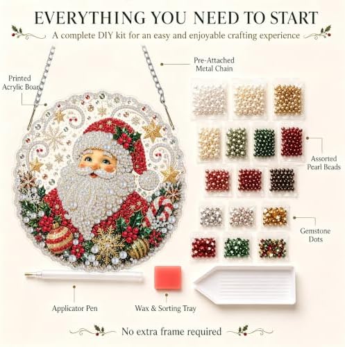 Christmas Pearl Diamond Art Kits for Adult，Hanging Pearl Painting Kit