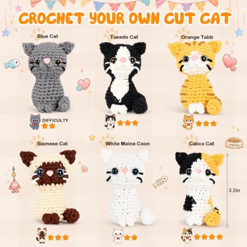 AUGVO Crochet Kit for Beginners, 6 Cats Step by Step Video Tutorials