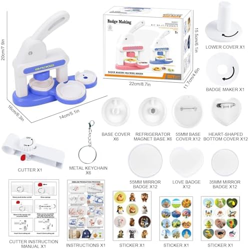 Button Maker Machine Multiple-Sizes - Pin Maker Machine Kit 1.37+2.16 inch
