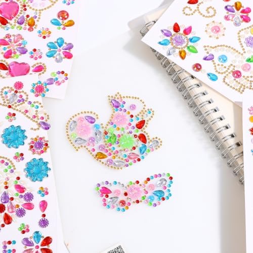 Gem Stickers for Crafting, Face, Eye, and Body Makeup, DIY Decoration, Kids' Rewards (Gem Stickers E (8 Sheets))