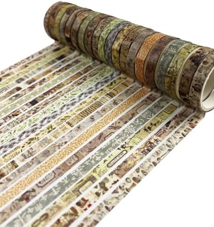 Vintage Brown Skinny Washi Tape Set 20 Rolls -Antique Patterns Masking Thin Basic Decorative Tapes for Arts, DIY Crafts, Bullet Journal, Planners, Scrapbook Decor, Gift Wrapping, Junk Journal