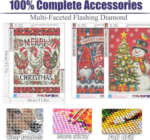 WNPOKN 3Pcs Christmas Snowman Diamond Art Kits for Adults 12 x 16inch
