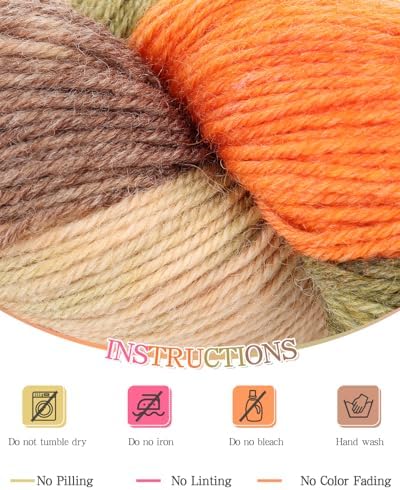 Katech Wool Yarn for Crocheting & Knitting, Hand Dyed Yarns-Brown Orange