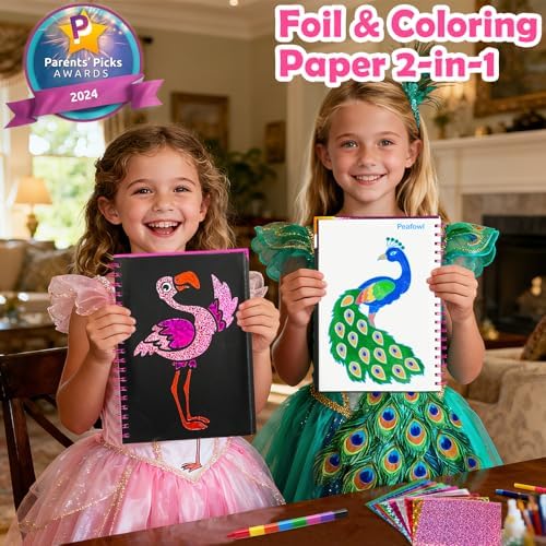 FUNNYB&G Foil Art Craft Kit for Kids, Sparkly Birthday Gift Toy for Girls | No Mess, Kids Ages 4-10 Create Sparkling Artwork, A Creative Gift for Birthdays, Holidays, Travel Activities,Screen-Free Fun