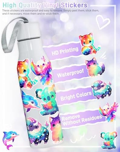 200 Pcs Cute Rainbow Animal Stickers Pack for Kids Girls Teens
