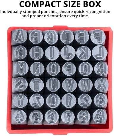 NEIKO 02632A Number and Letter Punch Set with Heat-Treated Steel Punches, Imprinting & Arts and Crafts, 5/32" (4 MM) Shaft, 36 Pc Stamp Set, Uppercase Letter & Number Punch Set (A-Z / 0-8 / "&")