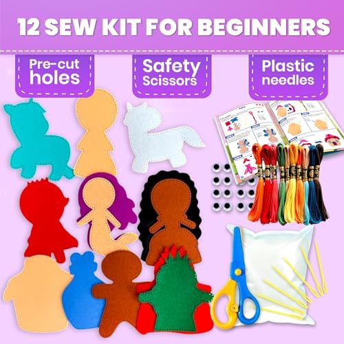 Sewing Kit for Kids Ages 8-12 - 12 Beginner DIY Kids Sewing Crafts Ages 4-8