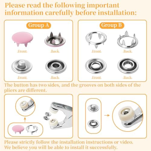 DEVPSISR 100 Sets Metal Snaps Buttons with Fastener Pliers Press Tool Kit Perfect for DIY Crafts Clothing Sewing, 9.5mm Snap Button Fasteners Kit（Color Hollow）