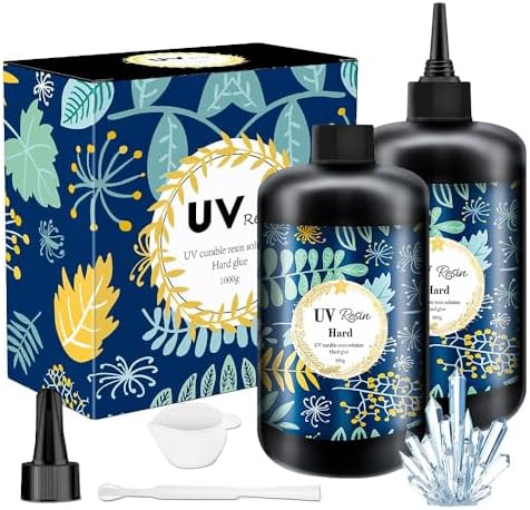Crystal Clear Hard UV Resin Upgraded Formula Ultraviolet Fast Curing for Jewelry Making Craft Decoration, Hard Transparent Glue Solar Cure Sunlight Activated Resin (1000g)