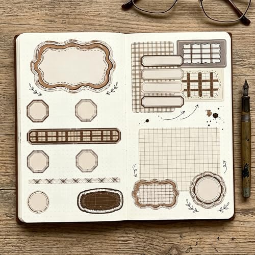 Label Collection Washi Tape Die-Cut Frame Tag Stickers Wide Washitape Vintage Washi Tape for Journaling Scrapbooking Supplies Aesthetic Tapes Scrapbook Washitape Planner Decorative Tapes for Crafts