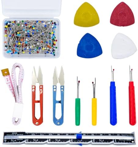 Tutuxio 518pcs Sewing Tools Kit, 500pcs Quilting Sewing Pins, 10pcs Tailor's Chalk, 1pc Sliding Gauge, 4pcs Seam Ripper with 2pcs Snip Scissor, 1pc Soft Ruler