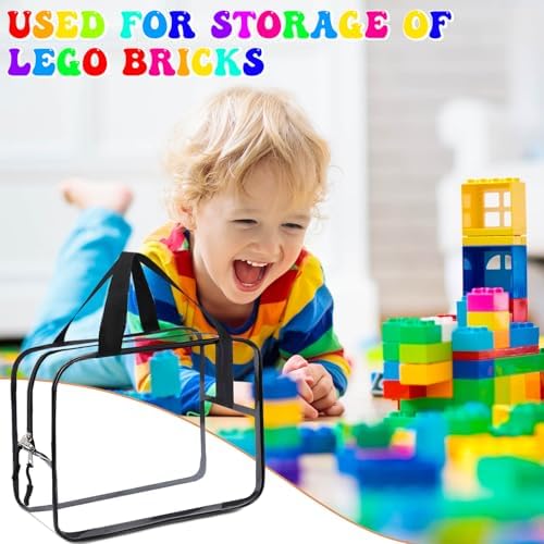 8 Packs XL Toy Storage Bags, Reusable Clear PVC Board Game Storage, Toy Storage Organizer Bags with Zipper for Building Blocks, Puzzle and Handmade Accessories, Clear Toiletry Bag