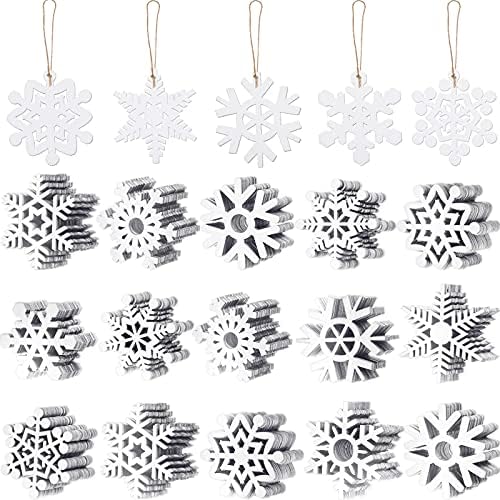 Blulu 100 Pcs Christmas Wooden Snowflakes Crafts, White, 3.1 in